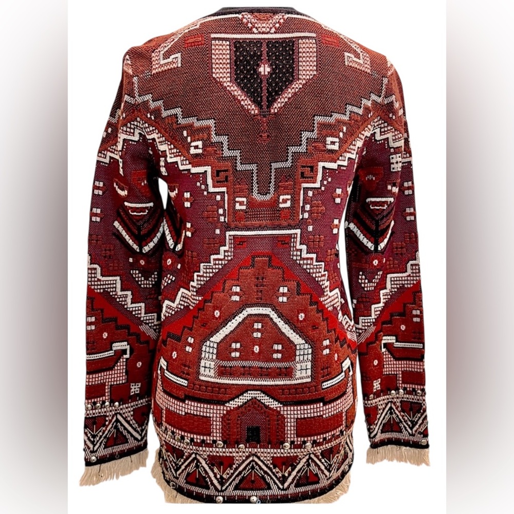 TORY BURCH Runway Tapestry Aztec embellished wool sweater 🩷❤️🖤 - Picture 2 of 6